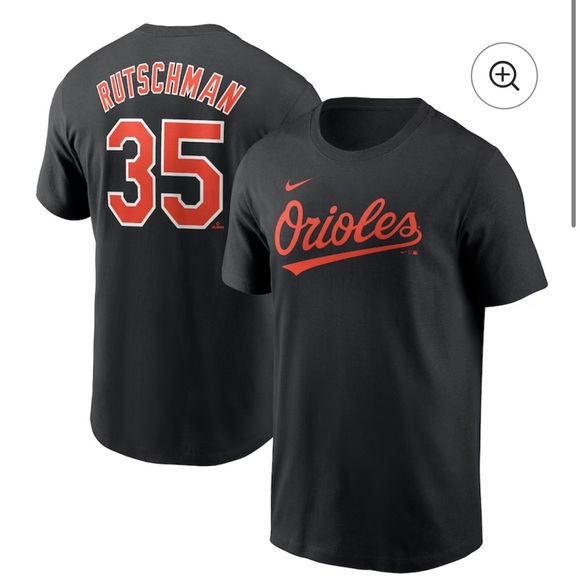 Men's Baltimore Orioles Adley Rutschman Nike Black Fuse Name & Number T-Shirt - Picture 1 of 6